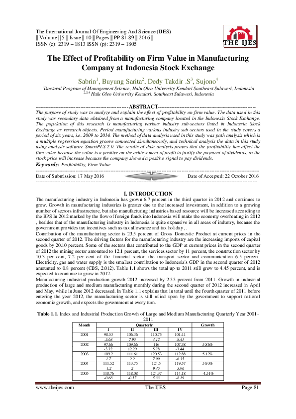 (PDF) The Effect of Profitability on Firm Value in Manufacturing ...