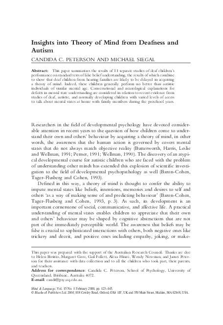 (PDF) Insights into Theory of Mind from Deafness and Autism