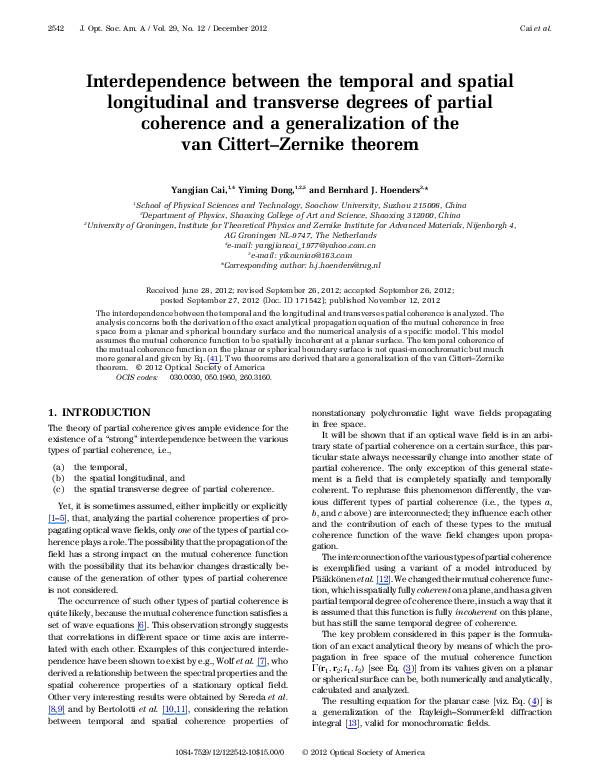 (PDF) Interdependence between the temporal and spatial longitudinal and ...