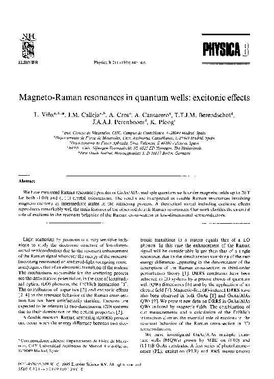 (PDF) Magneto-Raman resonances in quantum wells: excitonic effects