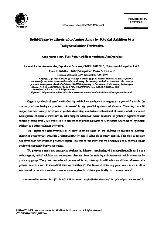 (PDF) Solidphase synthesis of α-amino acids by radical addition to ...