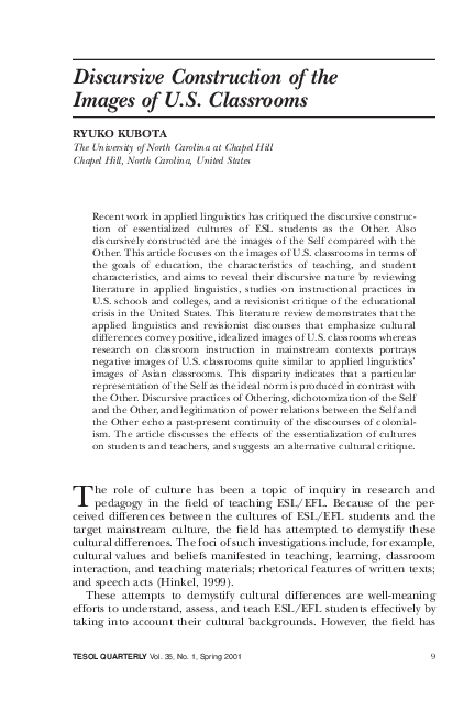 (PDF) Discursive Construction of the Images of U.S. Classrooms