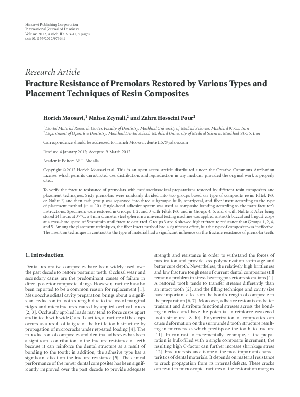 (PDF) Fracture Resistance of Premolars Restored by Various Types and ...