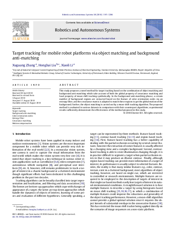 (PDF) Target tracking for mobile robot platforms via object matching ...