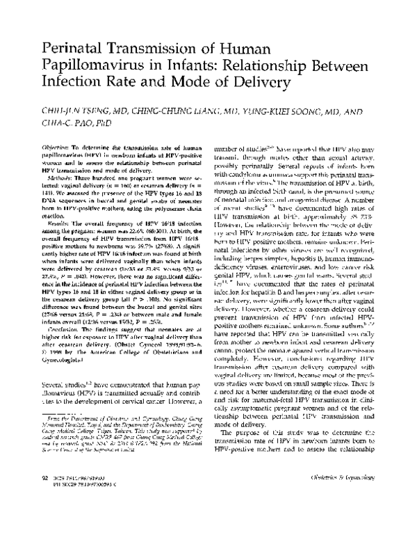 (PDF) Perinatal transmission of human papillomavirus in infants relationship between infection