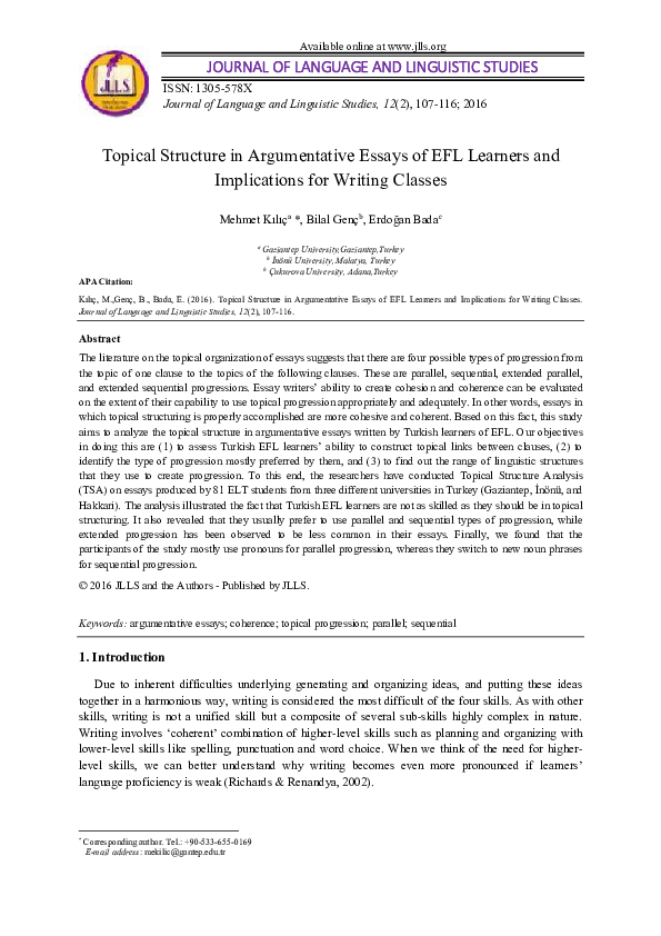 (PDF) Topical Structure in Argumentative Essays of EFL Learners and ...