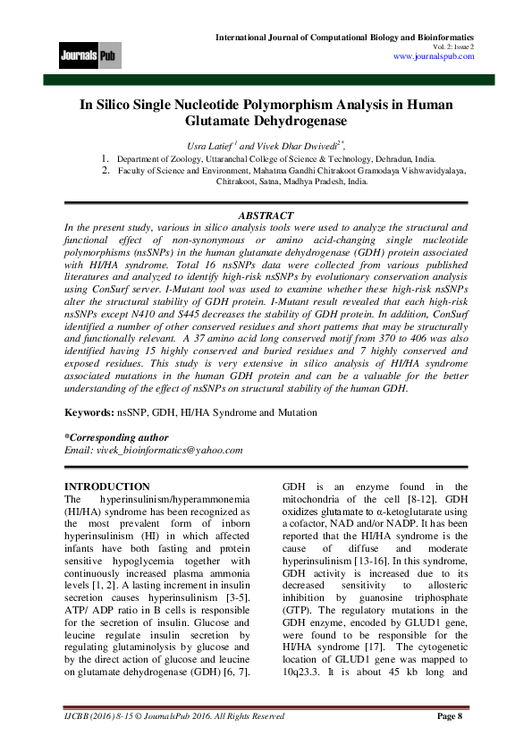 (PDF) In Silico Single Nucleotide Polymorphism Analysis in Human ...