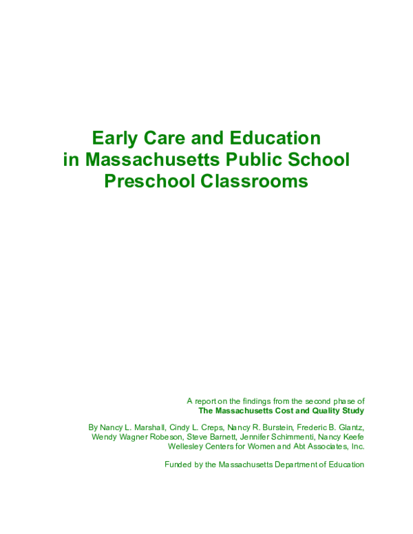 (PDF) Early Care and Education in Massachusetts Public School Preschool ...