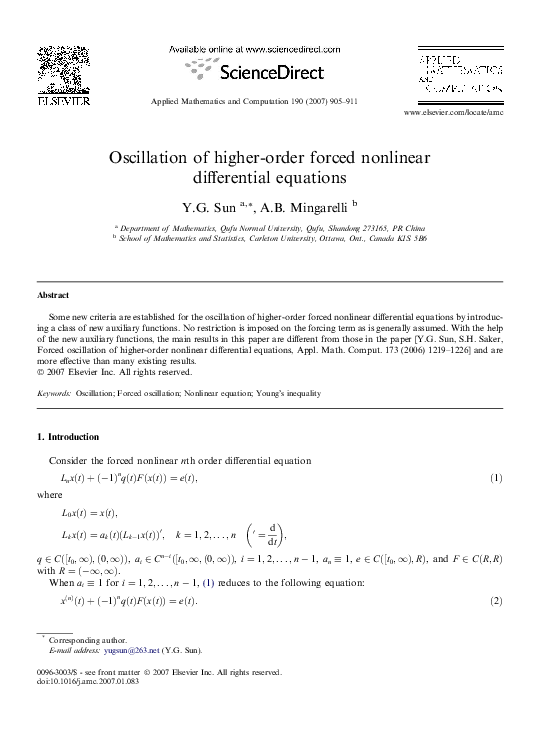 (PDF) Oscillation of higher-order forced nonlinear differential equations