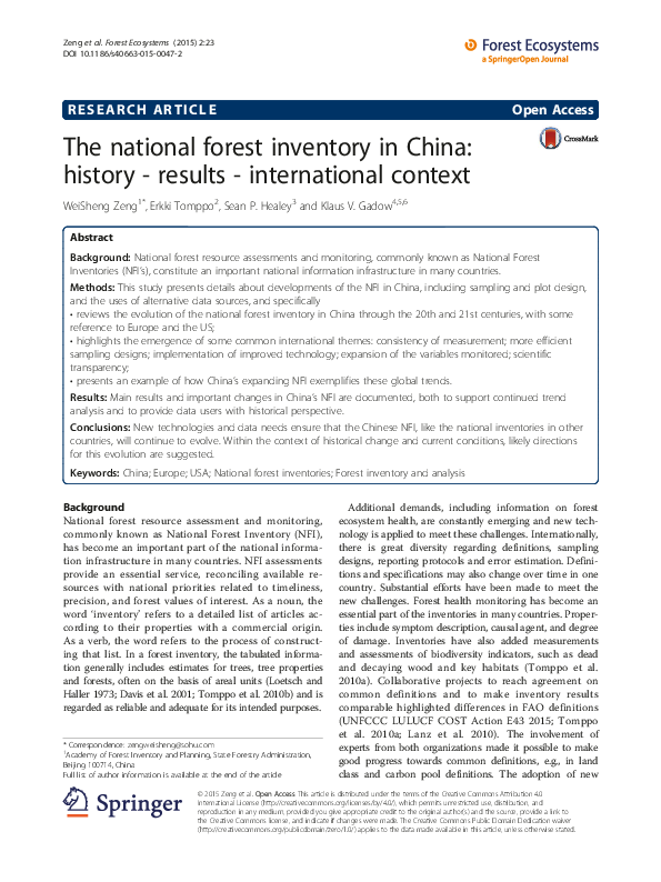 (PDF) The national forest inventory in China: history -results ...