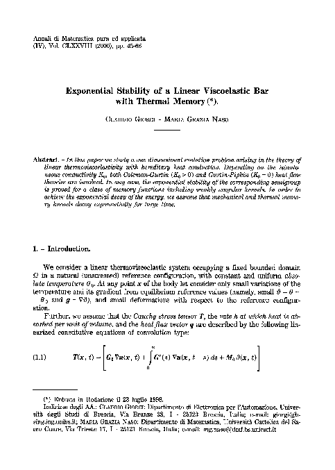 (PDF) Exponential stability of a linear viscoelastic bar with thermal ...