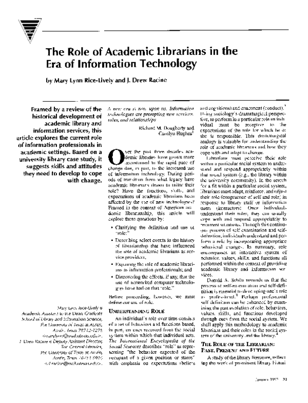 (PDF) The role of academic librarians in the era of information technology