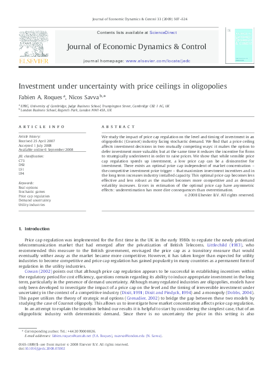 (PDF) Investment under uncertainty with price ceilings in