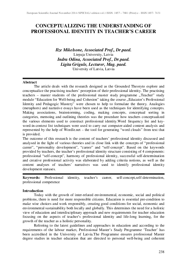 (PDF) Conceptualizing the Understanding of Professional Identity in ...