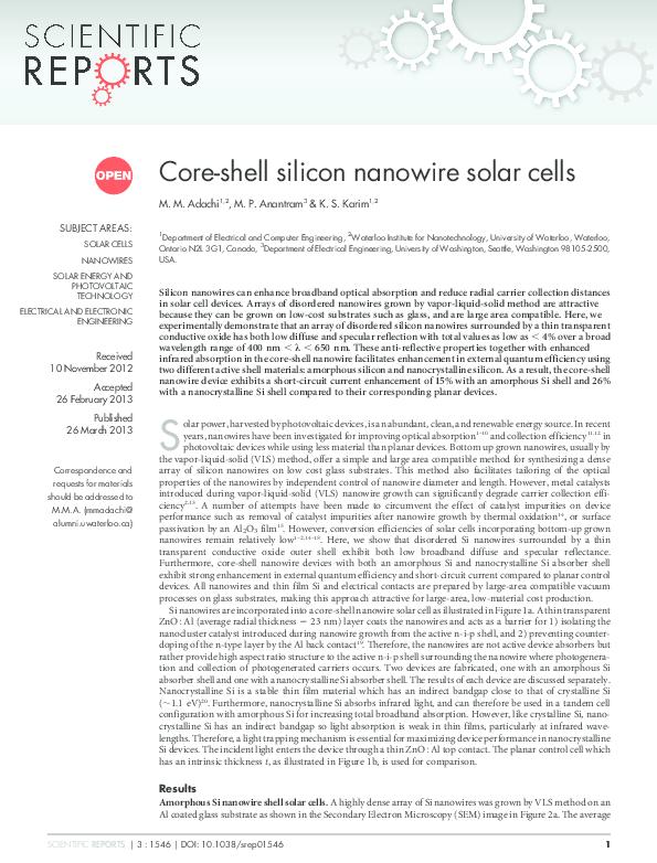(PDF) Core-shell silicon nanowire solar cells