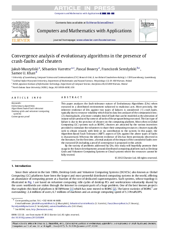 (PDF) Convergence analysis of evolutionary algorithms in the presence ...