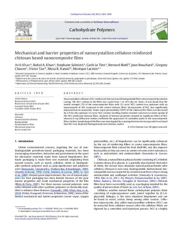 (PDF) Mechanical and barrier properties of nanocrystalline cellulose ...