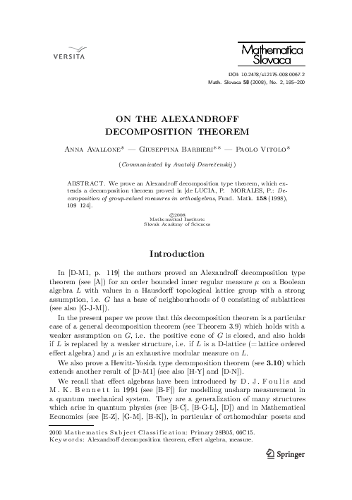 (PDF) On the Alexandroff decomposition theorem