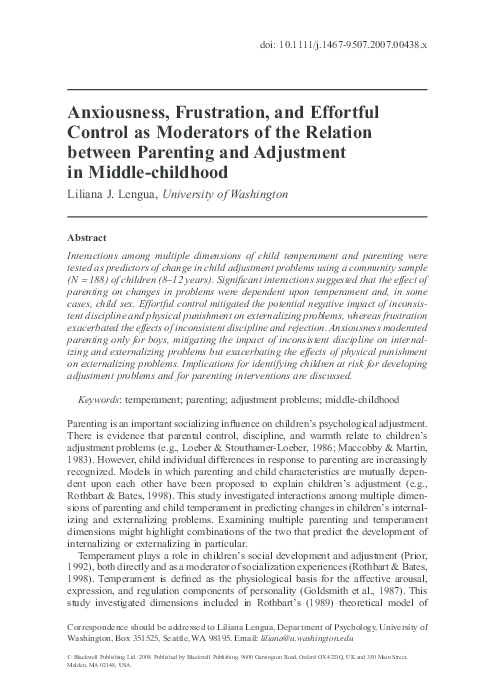 (PDF) Anxiousness, Frustration, and Effortful Control as Moderators of ...