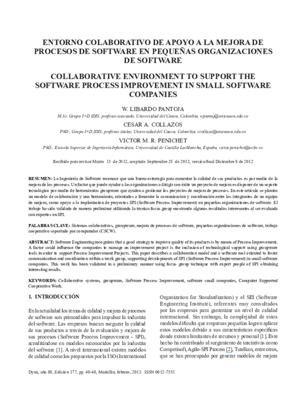(PDF) Collaborative Environment to Support the Software Process ...