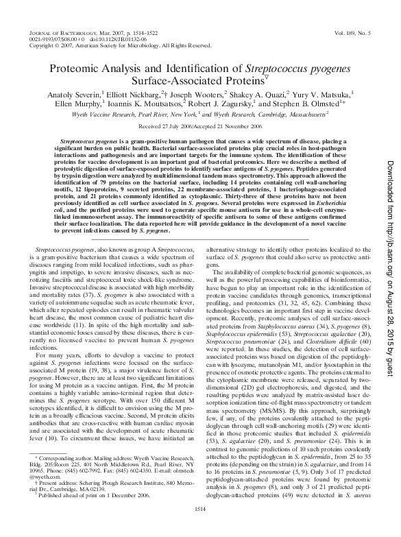 (PDF) Proteomic Analysis and Identification of Streptococcus pyogenes ...