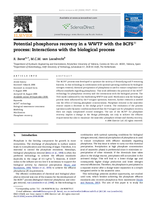 (PDF) Potential phosphorus recovery in a WWTP with the BCFS® process ...