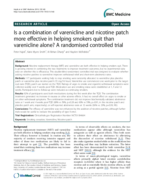 (PDF) Is a combination of varenicline and nicotine patch more effective ...