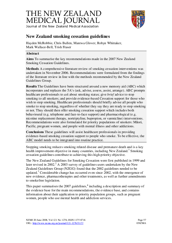 (PDF) New Zealand smoking cessation guidelines Hayden McRobbie