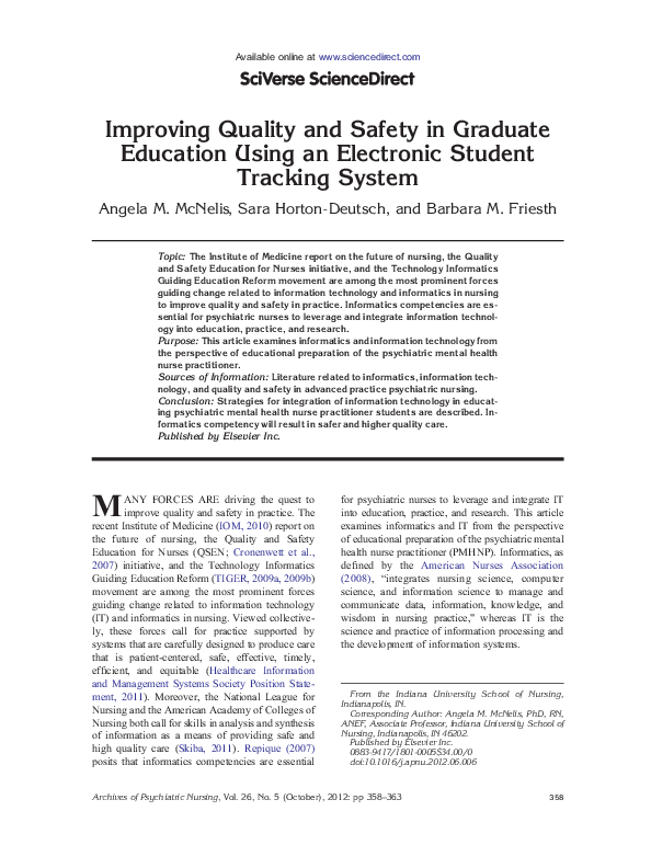 (PDF) Improving Quality and Safety in Graduate Education Using an ...