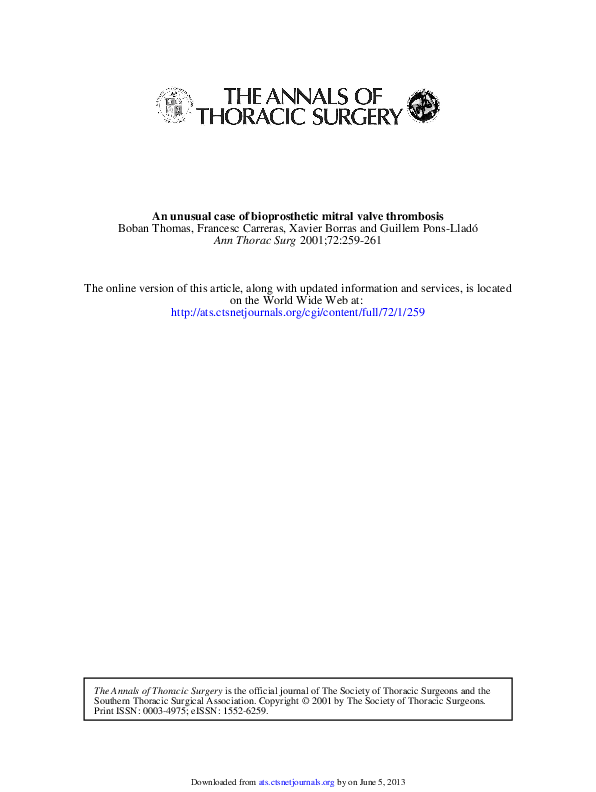 (PDF) An unusual case of bioprosthetic mitral valve thrombosis