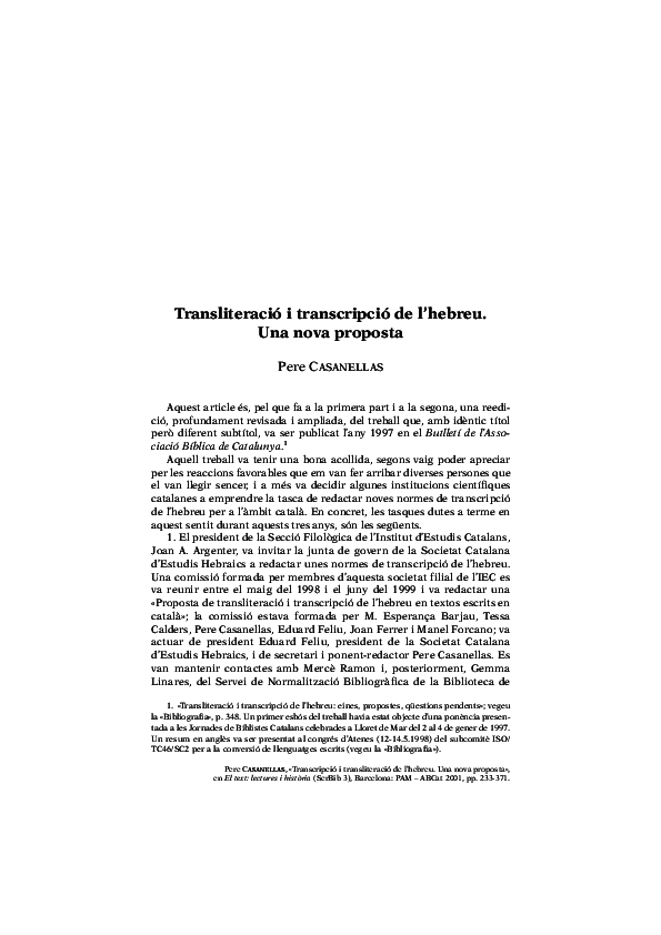 Pdf Transcripcio I Transliteracio De L Hebreu Una Nova Proposta Pere Casanellas Academia Edu