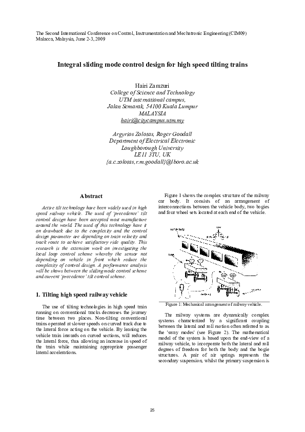 (PDF) Integral sliding mode control design for high speed tilting trains