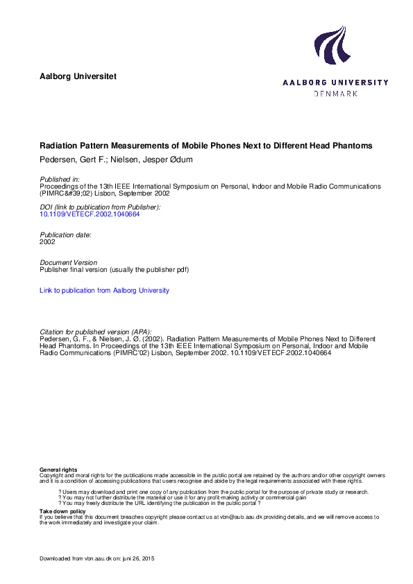 (PDF) Radiation pattern measurements of mobile phones next to different ...