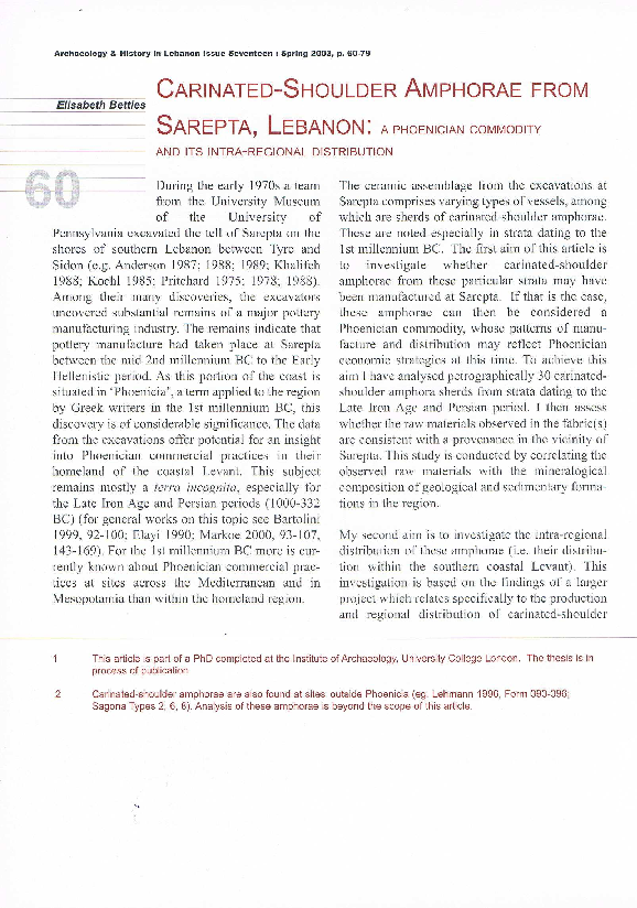 (PDF) Carinatedshoulder amphorae from Sarepta, Lebanon a Phoenician commodity and its mode of