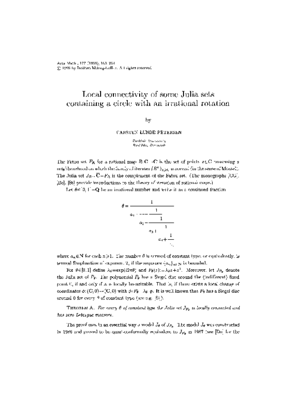 (PDF) Local connectivity of some Julia sets containing a circle with an ...