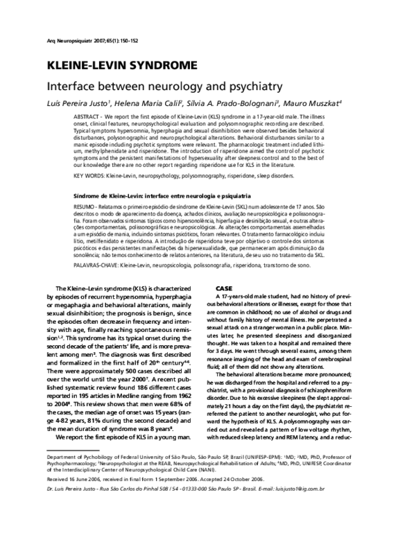 (PDF) KleineLevin syndrome interface between neurology and psychiatry
