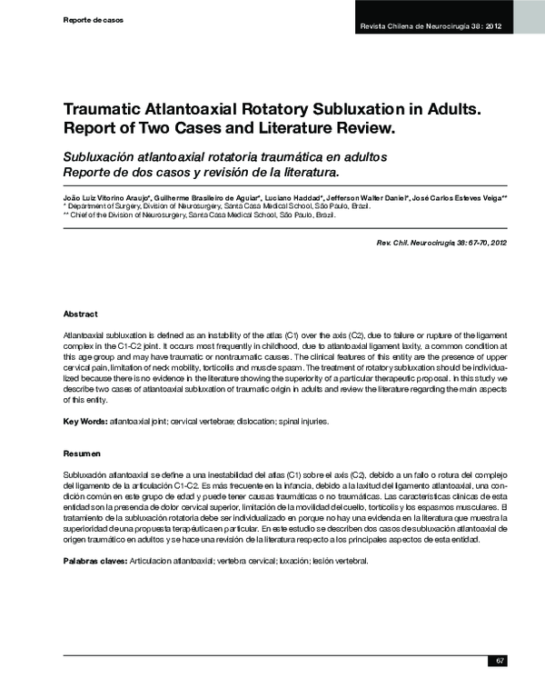 (PDF) Traumatic atlantoaxial rotatory subluxation in an adolescent: a ...