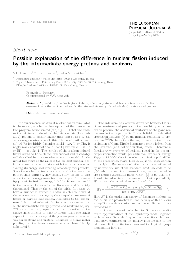(PDF) Possible explanation of the difference in nuclear fission induced ...