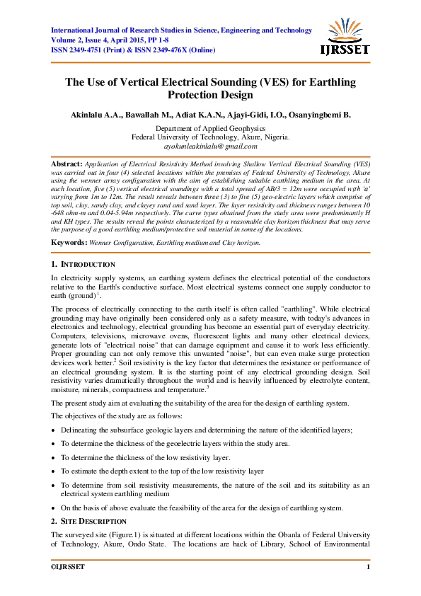 (PDF) The Use of Vertical Electrical Sounding (VES) for Earthling ...