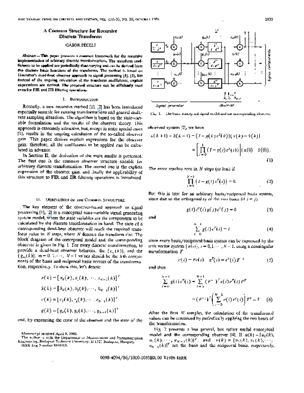 (PDF) A common structure for recursive discrete transforms