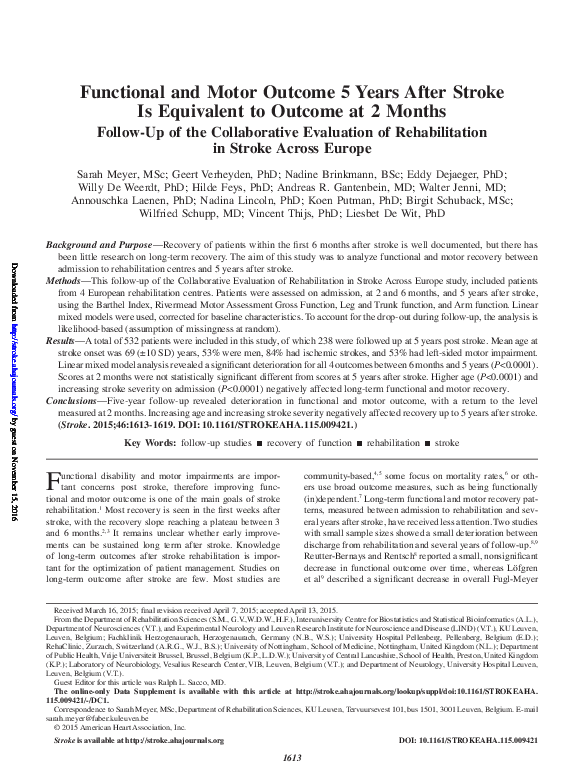 (PDF) Functional and motor outcome 5 years after stroke is equivalent ...