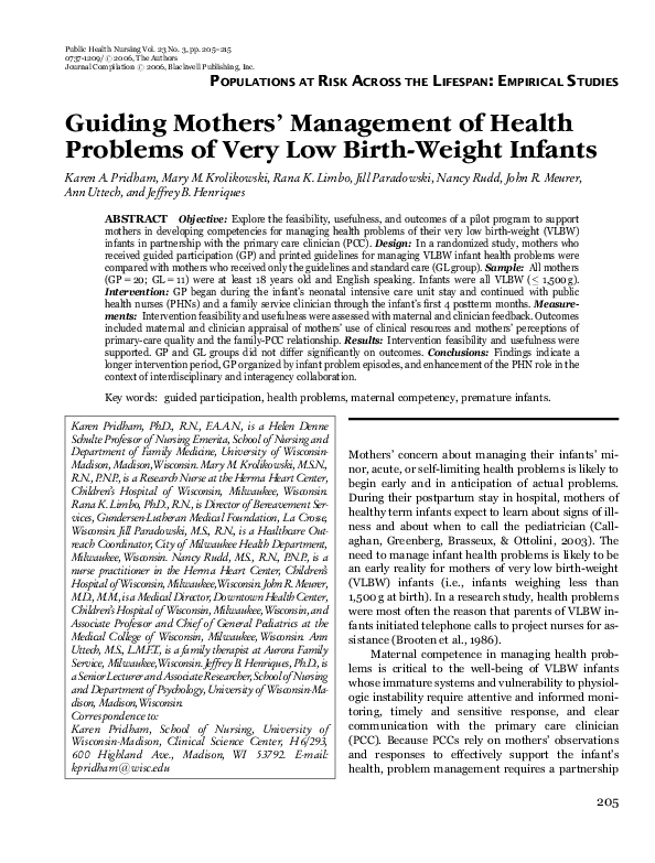 (PDF) Guiding Mothers' Management of Health Problems of Very Low Birth