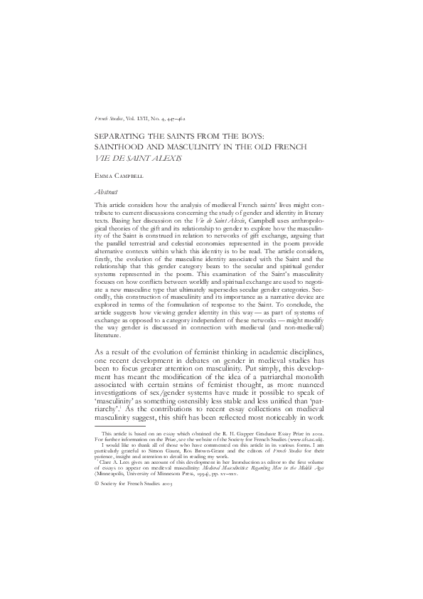 (PDF) Separating the Saints From the Boys: Sainthood and Masculinity in ...
