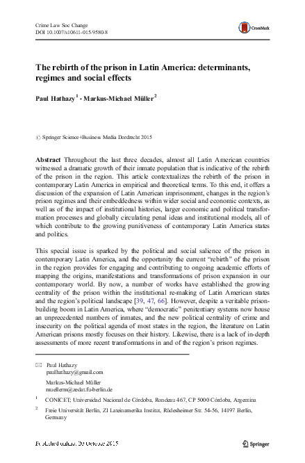 (PDF) The rebirth of the prison in Latin America: determinants, regimes ...