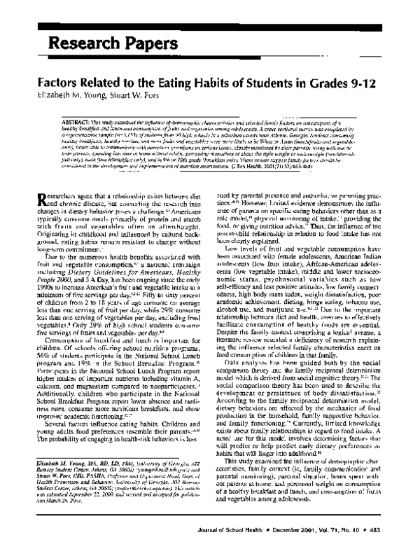 (PDF) Factors related to the eating habits of students in grades 9–12