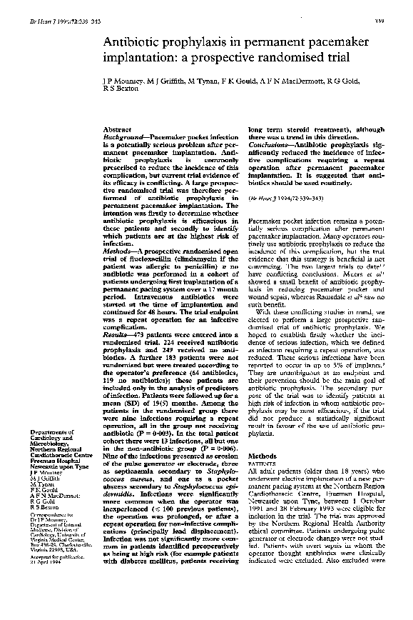 (PDF) Antibiotic prophylaxis in permanent pacemaker implantation