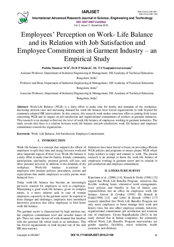 (PDF) Employees' Perception on WorkLife Balance and its Relation with
