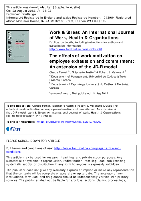 (PDF) The effects of work motivation on employee exhaustion and ...