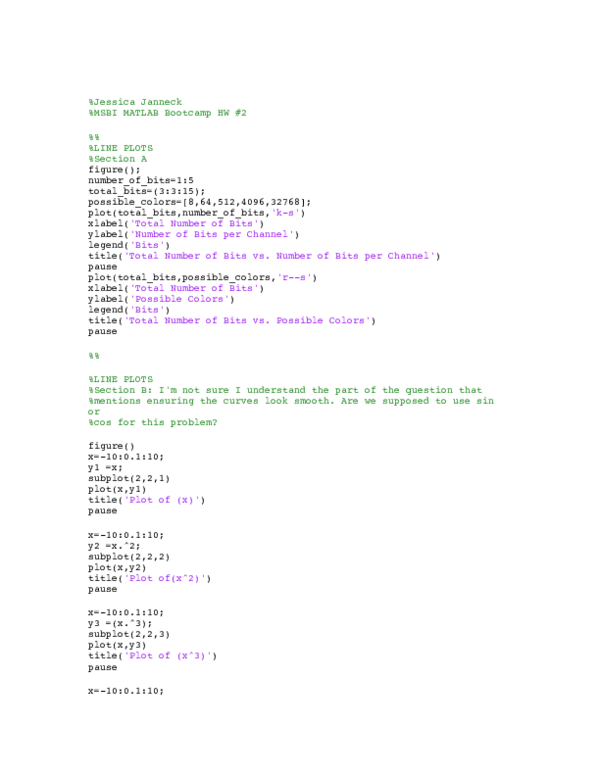 (PDF) UCSF Matlab Bootcamp, HW 2 on Plotting. Jessica S Janneck