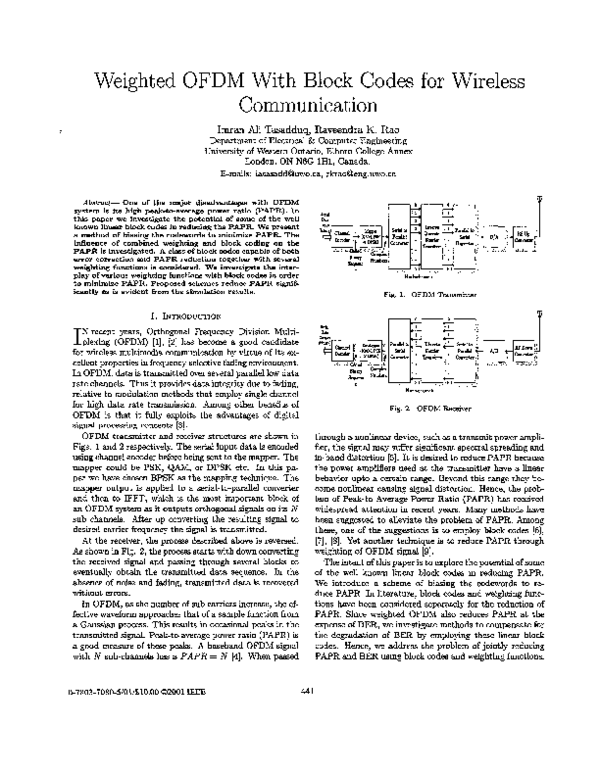 (PDF) Weighted OFDM with block codes for wireless communication Imran